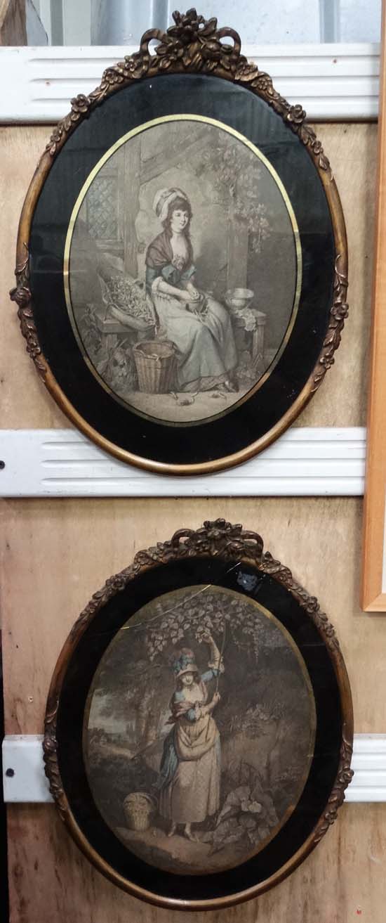 After William Redmore Bigg ( 1755-1828 )
Pair of hand coloured Oval stipple Engravings
' A village
