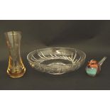 A Stuart Crystal  fruit bowl (10") , a Caithness  ' Thistle ' Vase ( 7 1/4" ) and an Art Glass Svaja