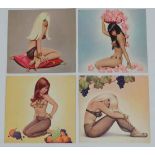 A collection of four c1960s / 70s glamour / pin up cartoon prints signed Dickens. Each approx 10 3/