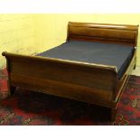 A late 20thC Grange fruit wood sleigh bed with mattress.  ( In the Continental style ) Matching to