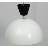 Vintage Retro :  A Danish Frimann model RA-30  pendant half sphere light in white livery, labelled
