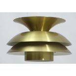 Vintage Retro : a Danish Designer Pendant lamp with louvred diffusers and brushed bronze finish. 9