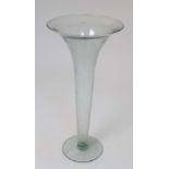 A late 19th / early 20thC hand blown aqua glass lily vase with pedestal base. 19'' high.  CONDITION: