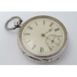 Silver Pocket Watch : a Chester Hall Marked Silver cased pocket watch with enamel dial , Roman