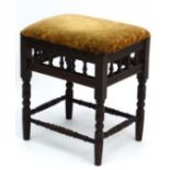 A late Victorian overstuffed turned stained wood piano stool 17 3/4" high x 12" deep x 15" wide