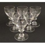 A set of 6 liqueur glasses with knop stems. Each 3'' high.  CONDITION: Please Note -  we do not make