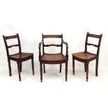 3 circa 1800  walnut farmhouse chairs with solid dish shaped seats (one carver and 2 single