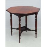 Victorian walnut occasional tables with hexagonal top and squared under tier 30" x 30" x 28 1/4"