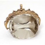 A 9ct gold mounted large pendant seal with rotating rock crystal triple seal to centre. Approx 1 1/