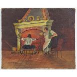 XIX Continental Folk Art,
Oil on canvas,
Roasting on a spit.
15 x 18" CONDITION: Please Note -  we