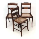 3 Regency simulated Rosewood chairs, two inlaid can seated sabre leg chairs together with a a