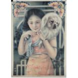 Mid - late XX Chinese
Poster of a young Chinese girl having a dog around her neck, butterflies to