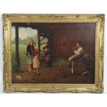 (XIX) Irish School,
Oil on canvas,
Young boy playing his tin whistle for four children in a farmyard