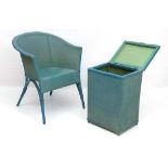 Lloyd Loom : Matching blue armchair and squared laundry basket (2)  CONDITION: Please Note -  we