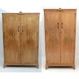 2 ( ladies and Gentleman's ) 1950's blonde walnut 2 door wardrobes, both 2-door, the Gentleman's a