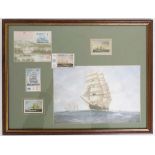 A framed collection of 4 tall ship stamps from Paraguay and Yugoslavia, together with an