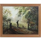 A Spence XX
Oil on canvas board
' Reluctant Walkies'
Signed and labelled verso
15 1/4 x 19 1/4 "