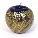 A Isle of Wight glass '' Azurene Black '' range paperweight formed as an apple, having gold and