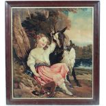 Victorian Plush needlework 
Depicting a seated child and a goat.
16 1/4 x 14 1/4

 CONDITION: Please