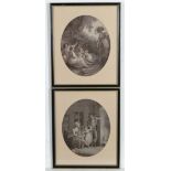 Circa 1800 English School
Pair of oval monochrome engravings
Figures in an interior dancing before a