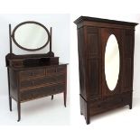 A late Victorian inlaid mahogany bedroom suite comprising dressing table and  double wardrobe with