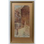 XIX-XX Continental School,
Watercolour,
Street steps.
14 1/4 x 6 7/8"
 CONDITION: Please Note -