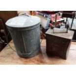 Vintage Pratts fuel can + galvanised bin  CONDITION: Please Note -  we do not make reference to