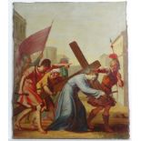 Continental Religious School XIX
Oil on canvas
Jesus wearing crown of thorns carrying the Cross