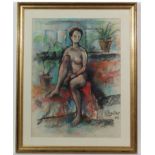 Baron Michael D'Aguilar, (1922-2011), 
Charcoal, and coloured chalks on board, 
A nude lady
