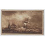 John Christian Schetky (1778-1874) Marine School
Sepia watercolour
Warships and other vessels in