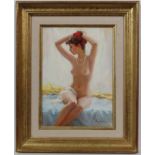 Vladislav Nagornov (1974) Russian school
Oil on canvas
Nude sat in the bedroom
Signed lower right