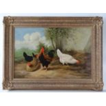 Ray Jacob (c.1900-c.2000)
Oil on canvas
A Cockerel and three hens in an country setting (After