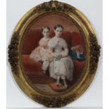 Paul Jourdy  (1805-1856)
Pastel portrait , an oval 
' Constance Ludlow ' and her sister
Signed lower