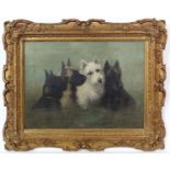 F. F. C.1900 Canine School
Oil on canvas
Dog portrait of four Scottish Terriers, of the three