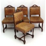 A set of 4 French c.1900 Louis XVI style oak leather covered overstuffed dining chairs 37" high