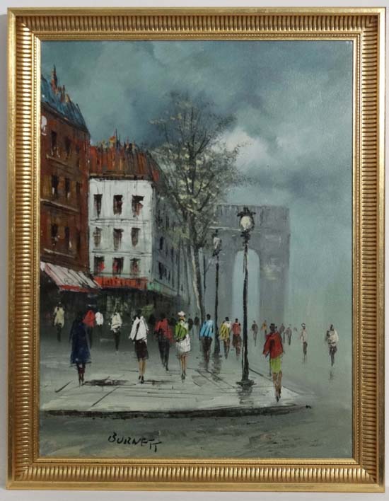 Caroline C Burnett XIX-XX,
Oil on canvas , a pair,
Parisian street scene with Arc de Triomphe de l' - Image 2 of 6