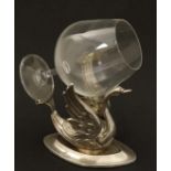 A Spanish silver brandy glass holder / warmer formed as a swan. 5" high (Please note: Glass not