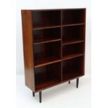 Vintage Retro : A Paul Houndvard syle Rosewood? bookcase on turned tapering short legs with 2 sets