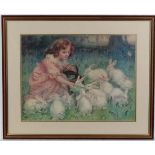 After Fred Morgan (1847/56-1927)
Coloured print
' Feeding the Rabbits ' also known as ' Alice in