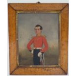 Militaria : A Portrait of a young British Infantry Officer , c1820 , in dress uniform . Oil on