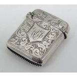 A Victorian silver vesta case with engraved decoration Hallmarked Birmingham 1897 maker Rolason