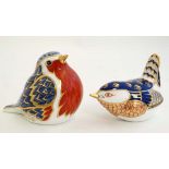 Two  Royal Crown Derby paperweights, to include; a Royal Crown Derby wren in Imari colours with gold