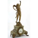 French Art Nouveau Figural Clock : an 8 Day movement striking on a bell with counter wheel  verso,