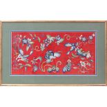 Chinese silkwork / needlework : a panel depicting butterflies and insects within a floral and