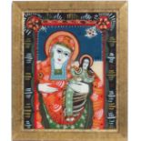 Unusual Reverse Glass  Icon,
' Mother of God with Christ',
Probably Serbian Folk Art after the