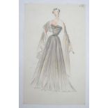Fashion Designs,
Miss M Landman circa 1954 vintage Zara Fashion Designs,
Pencils on paper,
Evening