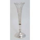 An early 20thC cut glass epergne flute / vase with silver pedestal base by Walker & Hall. 9 3/4"