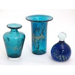 Mdina Glass Malta : 3 various items of Mdina glass comprising dump paperweight, baluster vase and