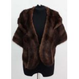 Vintage dark brown muscat fur stole - with concealed pockets and brown satin lining CONDITION: