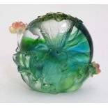 Liuli - ( Luili gong fang )  - Taiwanese Art Glass : A pate de verre Art glass vase of green, pink